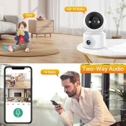 2K 4MP Dual Lens WIFI IP Camera Dual Screen Baby Monitor AI Auto Tracking Home Security PTZ Cam Two-way Audio Surveillance iCSee