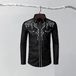 Men's Casual Shirts Summer Shirt Embroidered Western Cowboy With Lapel Collar Slim Fit Design For Men Long Sleeve Top Stylish Cowboys