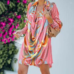 Casual Dresses Leopard Print Mini Dress Autumn Pattern A-Line Party Lady Lapel Fashion Shirt Women Vintage Long Sleeve Draped Short Robe