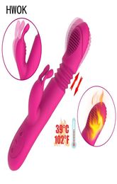 Heating Telescopic Rabbit Vibrator Rotating 10 mode Dildo Vibrator G Spot Clitoris Stimulator Adult Sex Toys for Woman Y1910154461883