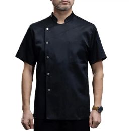 Chef Uniform Stand Collar Single-breasted Patch Pocket Kitchen Top Short Sleeve Wear-resistant Breathable Cook Shirt Work Wear