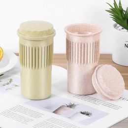 Cups Saucers 045 Environmentally Wheat Straw Bottle Travel Portable Coffee Tea Cup Lid Stalk 300ml