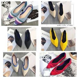 New Flat bottomed pointed ballet single shoes white soft soled knitted maternity women boat shoe casual and comfortable