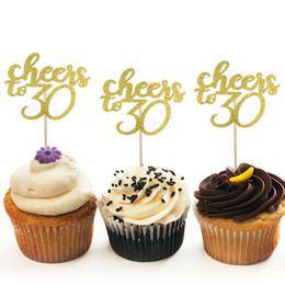 Chicinlife 10Pcs Cheers To 30 40 50 60 Happy Birthday Cupcake Toppers Adult Birthday Party Anniversary Cake Accessory Supplies