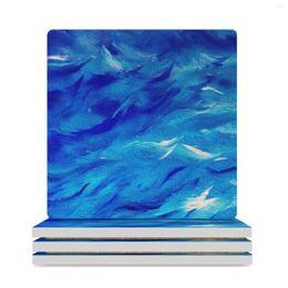 Table Mats The Waves Ceramic Coasters (Square) For Coffee Cups Mat Dishes Kitchen Accessories