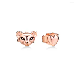 Stud Earrings Fashion Lion Princess & Heart Earring 2024 Trend For Women Rose Gold Sterling Silver Girls Jewelry