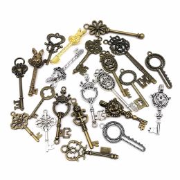 10pcs Old Looking Decorative Key for Steampunk Charms Pendant Jewellery Making DIY Metal Retro Red Antique Brass Vintage Silver