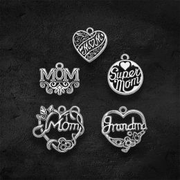 Antique Silver Plated Mom Mother Daughter Charms Heart Love Pendants For Diy Jewellery Making Supplies Wholesale Items Resale Bulk