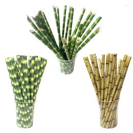 Disposable Cups Straws Bamboo Printed Paper Drinking For Juices Shakes Party Supplies