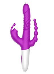 Nxy Vibrators New 3 in 1 Triple Stimulator Thrusting Rotating Sucking Rabbit Vibrator Wand Silicone Adult Sex Toy for Women 01043186882