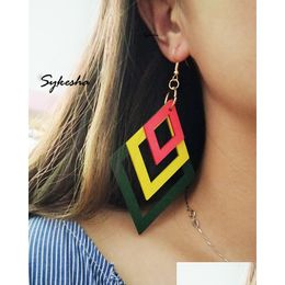 Stud Exaggerated Colorf 3 Layers Wood Dangle Earrings Female Summer Beach Jewelry 230714 Drop Delivery Dhsh6