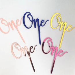 Acrylic One Cake Topper 1 St Birthday Party Cupcake Toppers Flags Wedding Baby Shower Supplies Lovely Baking Dessert Decorations