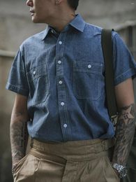 Men's Casual Shirts NON STOCK Chambray Short Sleeve Shirt Classic Regular Fit Workshirt Blue
