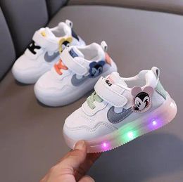 Korean Casual Sneakers Spring Autumn New Children's Lights Boys and Girls Cartoon White Shoes Glow Shoes for Kids