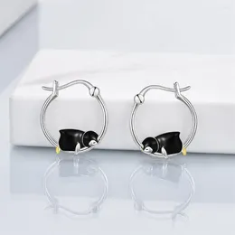 Stud Earrings Penguin Silver Plated Hoop Earring Fashion Cute Delicate Dazzling Enamel Animal Dropearring Jewellery Gift For Women Daughter