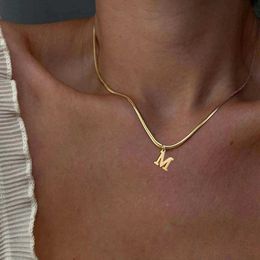 Pendant Necklaces A-Z letter gold-plated stainless steel pendant necklace suitable for womens snake chains initial letter Kravik necklace necklace jewelryQ