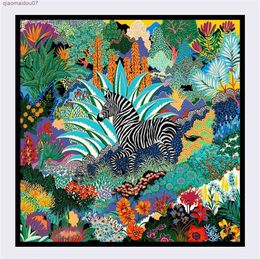 Shawls POBING twill silk scarf womens shawl forest zebra print bench Bandana Kerchief headscarf square scarf wrapped in silk fountain 130CML2404