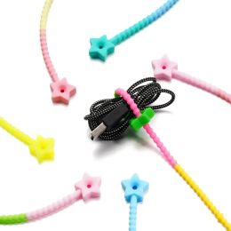 2pcs/Lot Rubber Gradient Bands Colourful Silicone Tie Star Bandage Tag Rope DIY Keychain Pendant Adjustable Data cable storage