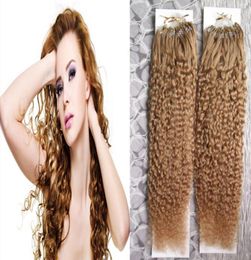 Brazilian kinky curly Micro Loop Ring Links Human Hair Extensions Brown Blonde Remy Hair 200g 1gs Micro Bead Hair Pieces4951272