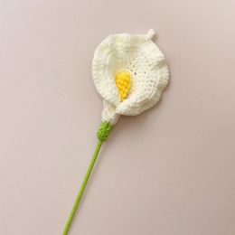 1PC Finished Hand-Knitted Crochet Flowers Artificial Calla Lily Fake Flowers Plants for Home Table Decor Wedding Bridal Bouquet