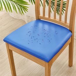 PU Leather Dining Chair Seat Cover Solid Color Waterproof Chair Covers Elastic Chair Slipcovers for Home Banquet Office Hotel
