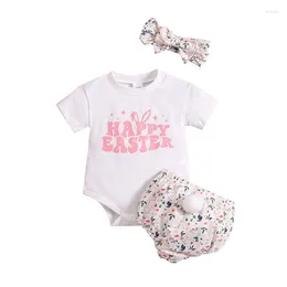 Clothing Sets Born Baby Girl Easter Outfit Short Sleeve Letter Print Romper Bodysuit Shorts Headband Summer Clothes Set