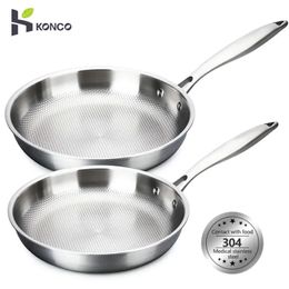 Konco 2830cm Frying Pan 304 Stainless Steel Woks Nonstick Pot Cooking Wok Flat Induction Gas Cookware 240407