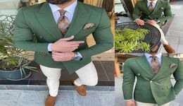 Handsome Dark Green Men Wedding Tuxedos Double Breasted Groom Jacket Suits Party Prom Blazer Clothes Business Wear One Piece4141053