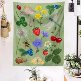 Tapestries Mushroom Butterfly Tapestry Wall Hanging Botanical Flower Fruit Kawaii Room Decor Boho Home Cloth