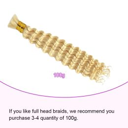 Linhua 613 Blonde Deep Wave Braiding Human Hair For Micro Crochet Boho Bohemian Braids Curly Highlight Double Drawn Bulk