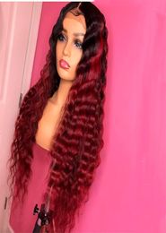 Ombre 1B 99J Burgundy Red Coloured Lace Front Human Hair Wigs Preplucked Wave Brazilian Remy For Black Woman6116072