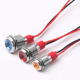 LED Metal Indicator Light 6/8/10/12mm With Wire Waterproof Highlight Signal Light Wire Switch 5V12V24V220V Red Yellow Green