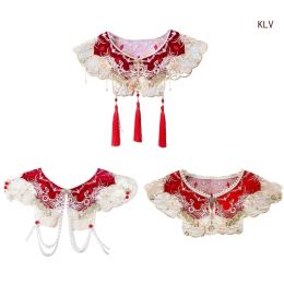 Lace Collar for Women False Collar Shoulder Wrap Traditional Chinese Hanfu Yunjian Tassels Decorative Collar