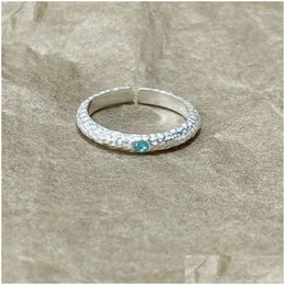 Klusterringar 925 Sterling Sier Geometric Aquamarine Frosting Stone of Love Opening Justerbar för kvinnor Fina smycken Drop Deliver Dhroh