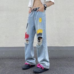 Men's Jeans For Men Summer Design Sense Doodle Holes In The Of Trend Brand Loose Handsome Floor Pants