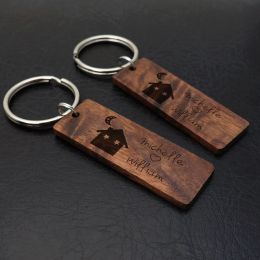Personalised Wood Keychain Rectangle Custom Wooden Keyring Customised Key Chains Housewarming New Home Owners Personalised Gift