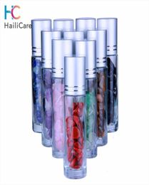 10pcs Gemstone Essential Oil Bottles Refillable RollOn Roller Storage Bottle Healing Crystal Chips Semiprecious Stones Bottles 203492369