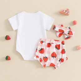 Clothing Sets Born Infant Baby Girl Summer Outfit Clothes Feeling Berry Good Short Sleeve Romper Strawberry Plaid Ruffle Shorts Headband