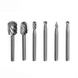 6PCS HSS Rotary Multi Tools Burr Routing Router Bits Mill Cutters Attachment Compatible High Speed Steel Rotary Burr For Dremel