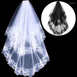 Bridal Veils Black White Lace With Comb Short Two Layer Elegant Women Wedding For Bride Marriage Accessories