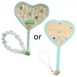 Decorative Figurines Heart Shaped Fan With Beaded Bracelet Pendant Summer Cooling For Women Girl
