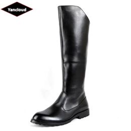 Boots New 2022 Fall Winter Knee High Black Long Soft Leather Military Boots Mens Formal Business Motorcycle Riding Safety Work Shoes