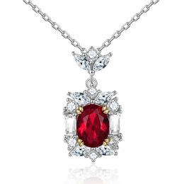 S925 Silver Ruby Pendant Natural Stone Garnet Zircon Necklace Women's High end European and American Style Pure Silver Collar Chain Jewellery