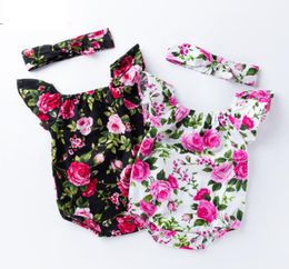 Summer Infant Baby Girls Ruffles Rompers Kids Toddlers Flowers Onesies Babies Florals Rompers with Headband 48533025192