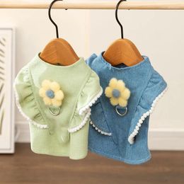 Dog Apparel Pet Clothes Stereoscopic Flower Traction Vests For Dogs Clothing Cat Small Cute Autumn Winter Fashion Girl Products 2024