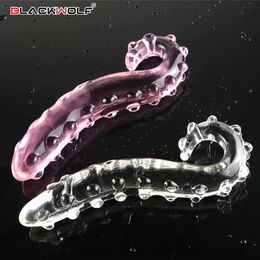 BLACKWOLF Hippocampus Tentacle Glass Dildo Crystal Realistic Dildos Adults Anal Butt Plug sexy Toys for Women G-Spot Masturbator