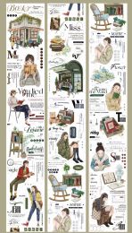 Vintage Reading Moment Coffee Girl Washi PET Tape for Planner Card Making DIY Scrapbooking Plan Decorative Sticker