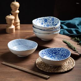 Bowls Japanese Style Ceramic Ramen Bowl White And Blue Leafs Tableware Utensils For Kitchen Fruit