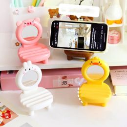 Kawaii Adjustable Phone Bracket Office Tablet Support Cute Animals Phone Holder with Mirror Phone Stand Holder Desk Organizer
