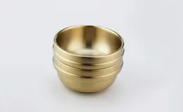 Bowls 17cm High Quality 304#stainless Steel Korean Sauce Soup Bowl Gold Colour Double Layer Heat Insulation Titanium Coating